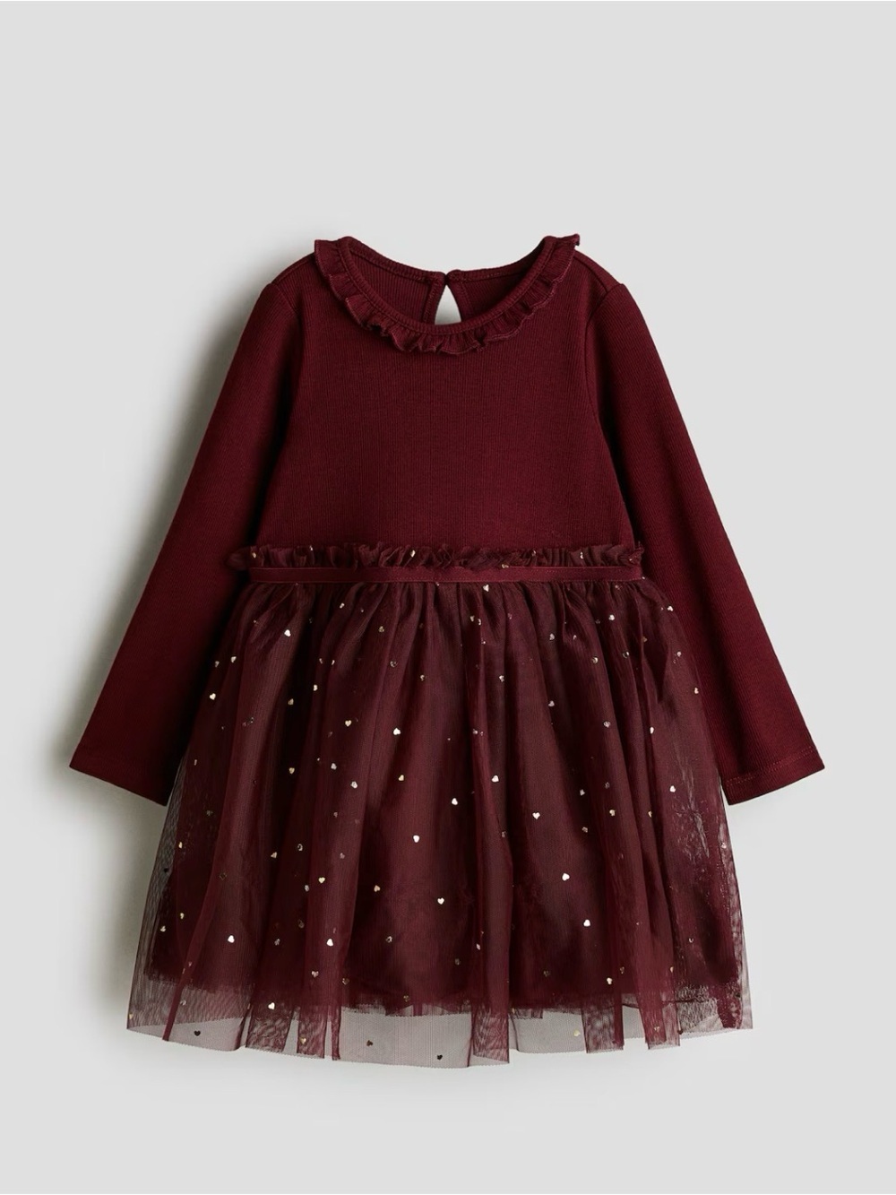 H&M Burgundy Long-Sleeve Tulle Skirt Dress 18-24M